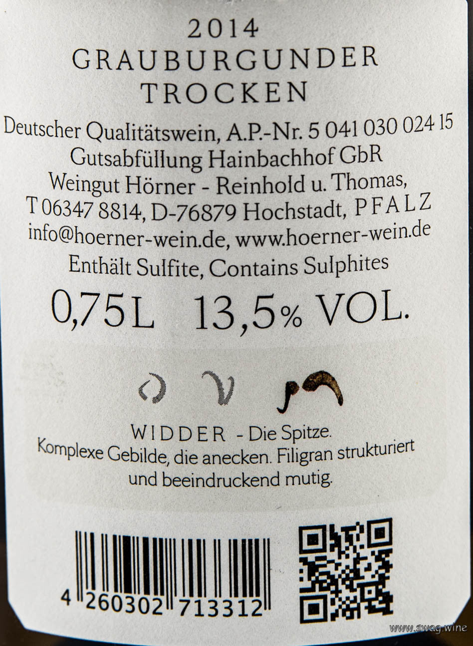 Grauburgunder Widder Thommy Hörner Wein Südpfalz Rueckenetikett