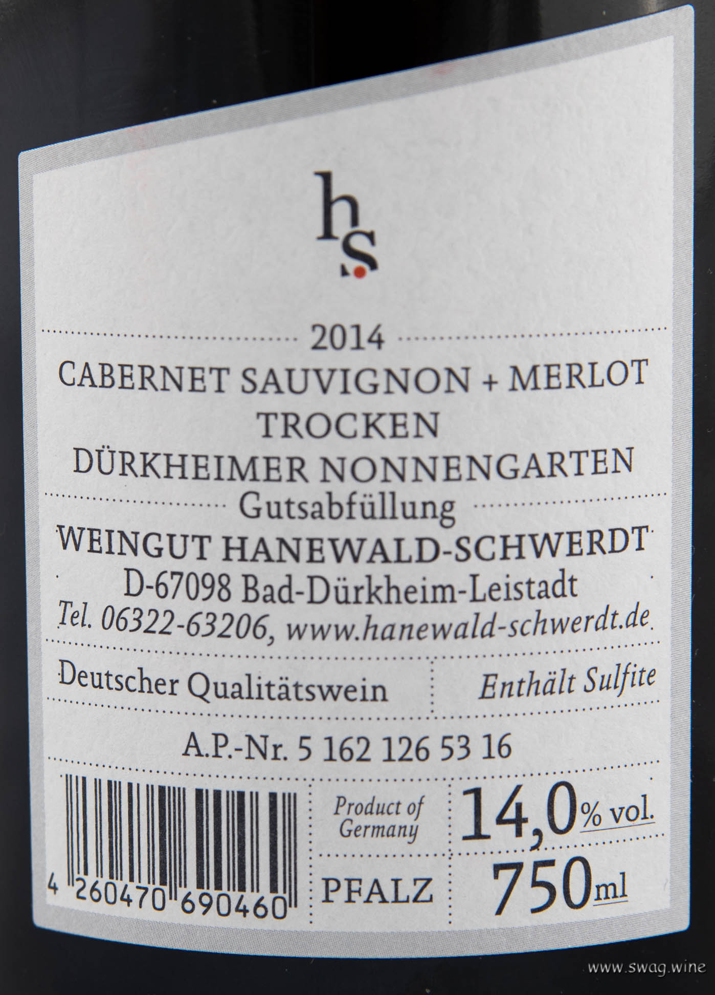 Zweihänder Rotwein Cuvee Cabernet Sauvignon Merlot Hanewald-Schwerdt Pfalz Swagwine