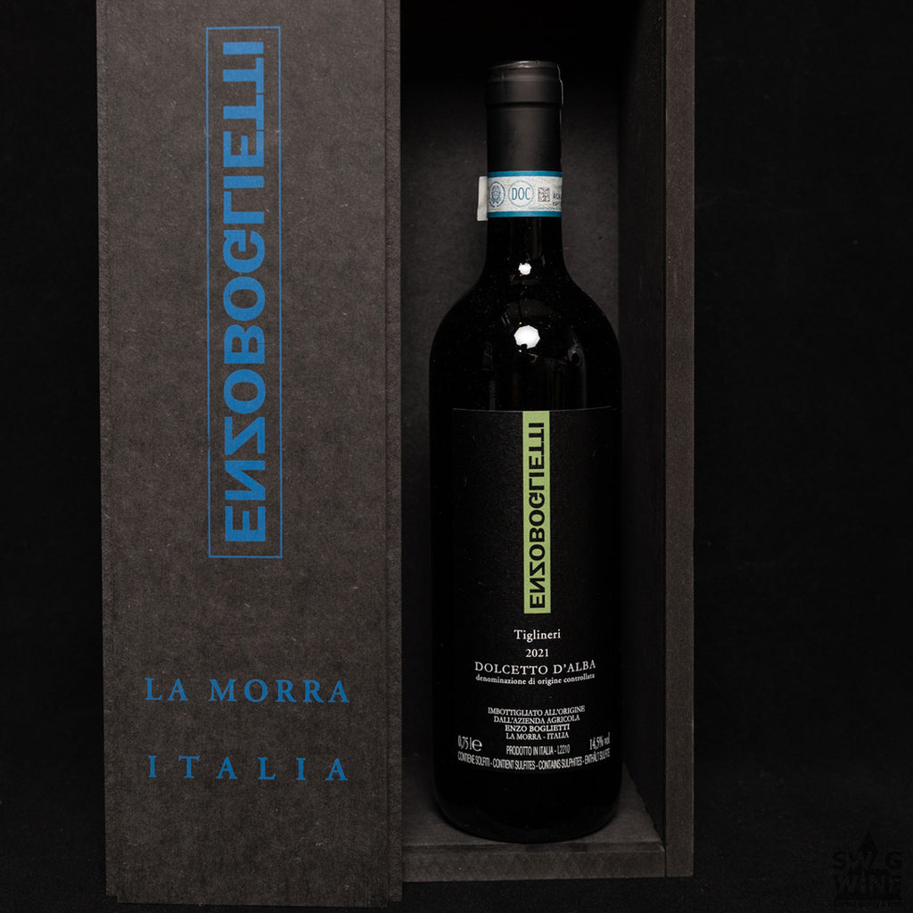 Enzo Boglietti Dolcetto d'Alba DOC Tiglinieri Weinflasche in Holzschachtel