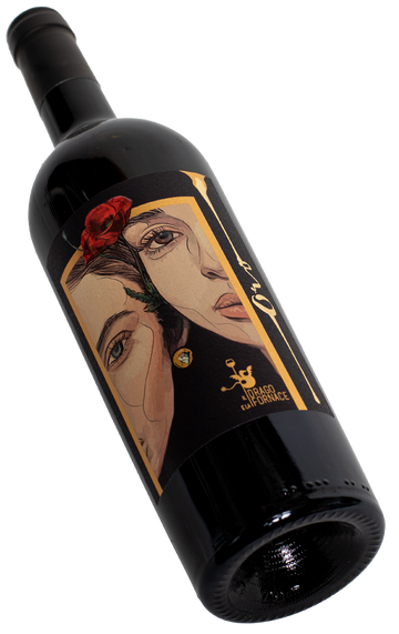 Oro Rosso Il Drago e la Fornace Sangiovese Toskana zwei halbe Frauengesichter mit Mohnblume Swagwine Rotwein