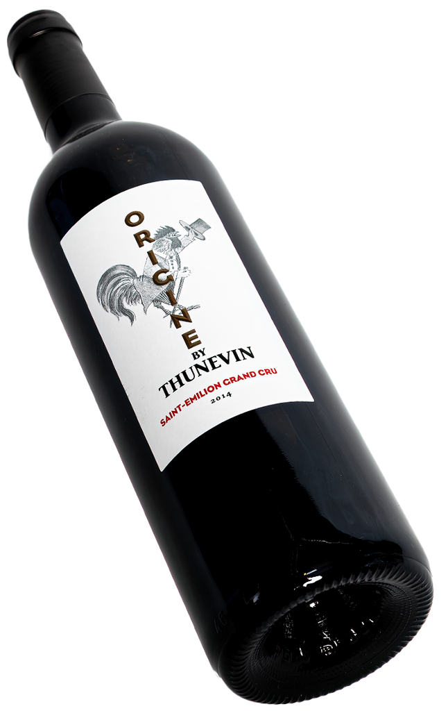 Origine Saint Emilion Grand Cru von Thunevin Chateaux Valandraud 0,75 L Flasche mit  Hahn mit Zylinder und Stock bei Swagwine