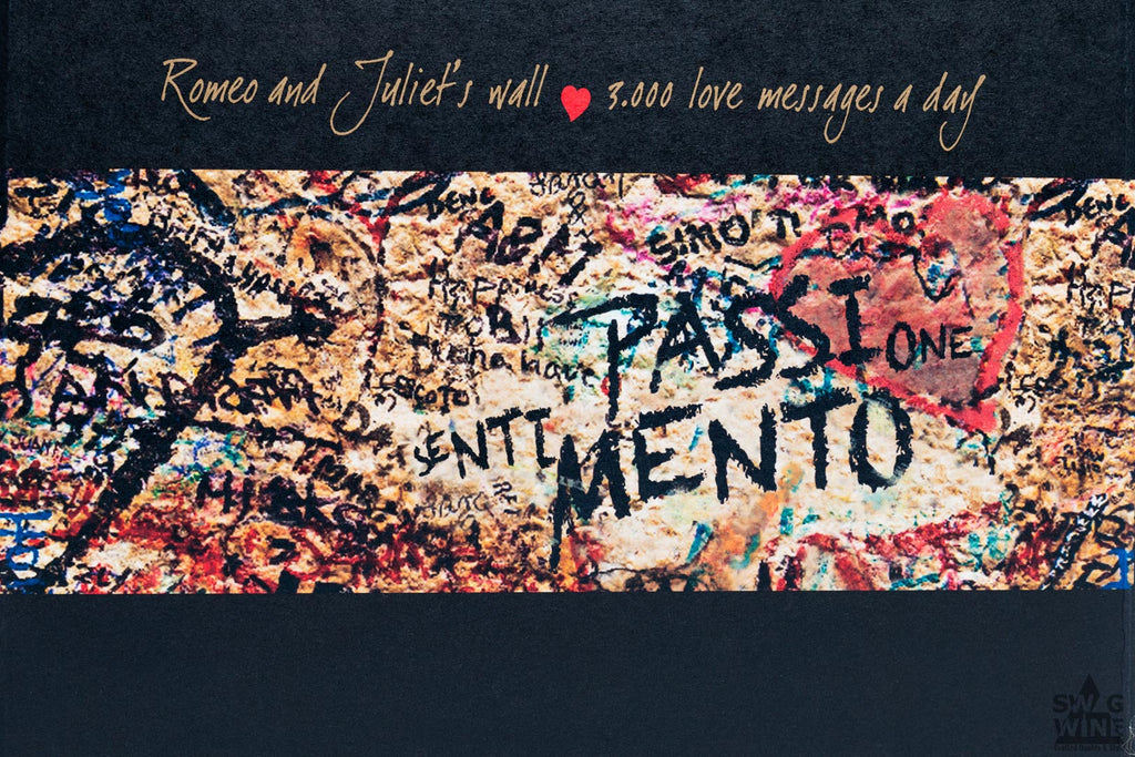 Passione Sentimento Rotwein Schachtel mit Romeo und Julia Wand mit Liebesbotschaften