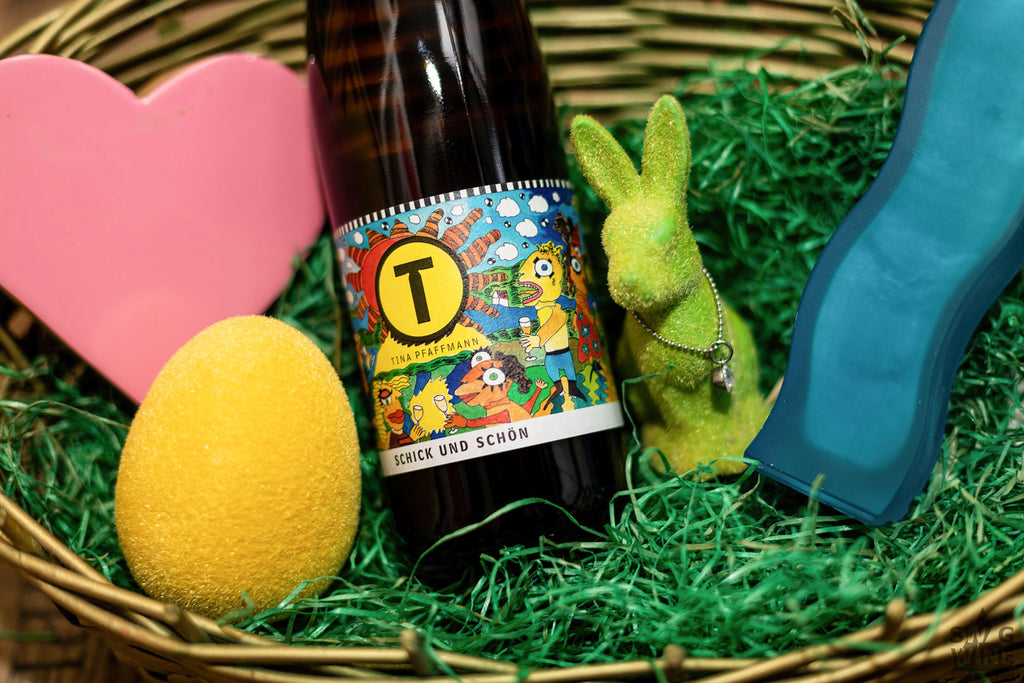 Riesling Schick und Schön von Tina Pfaffmann - Pfalz im Osterkorb mit Deko