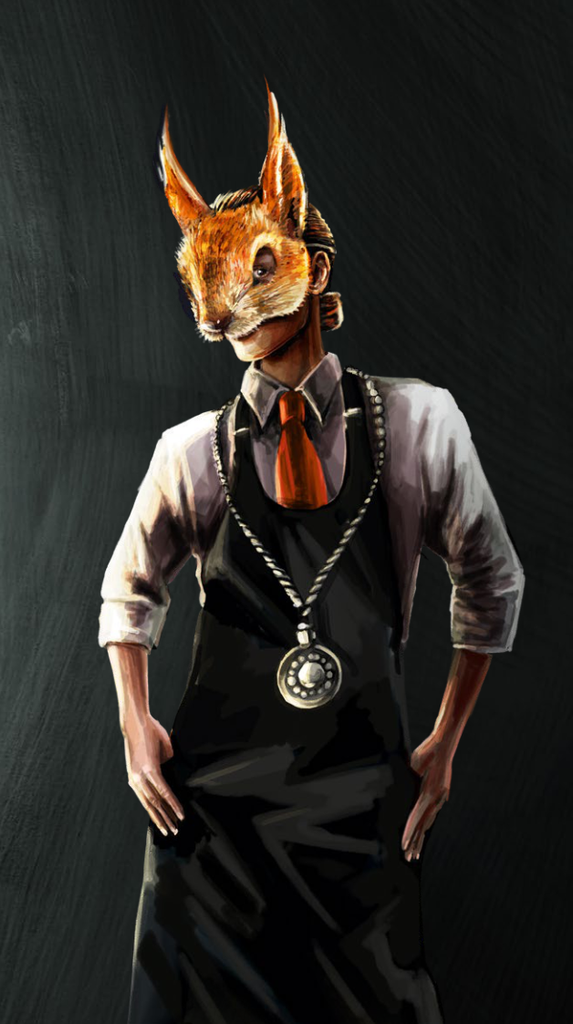 Secret Sommelier Society gezeichneter Sommelier mit Eichhörnchen Maske als Maskottchen der Weinkollektion
