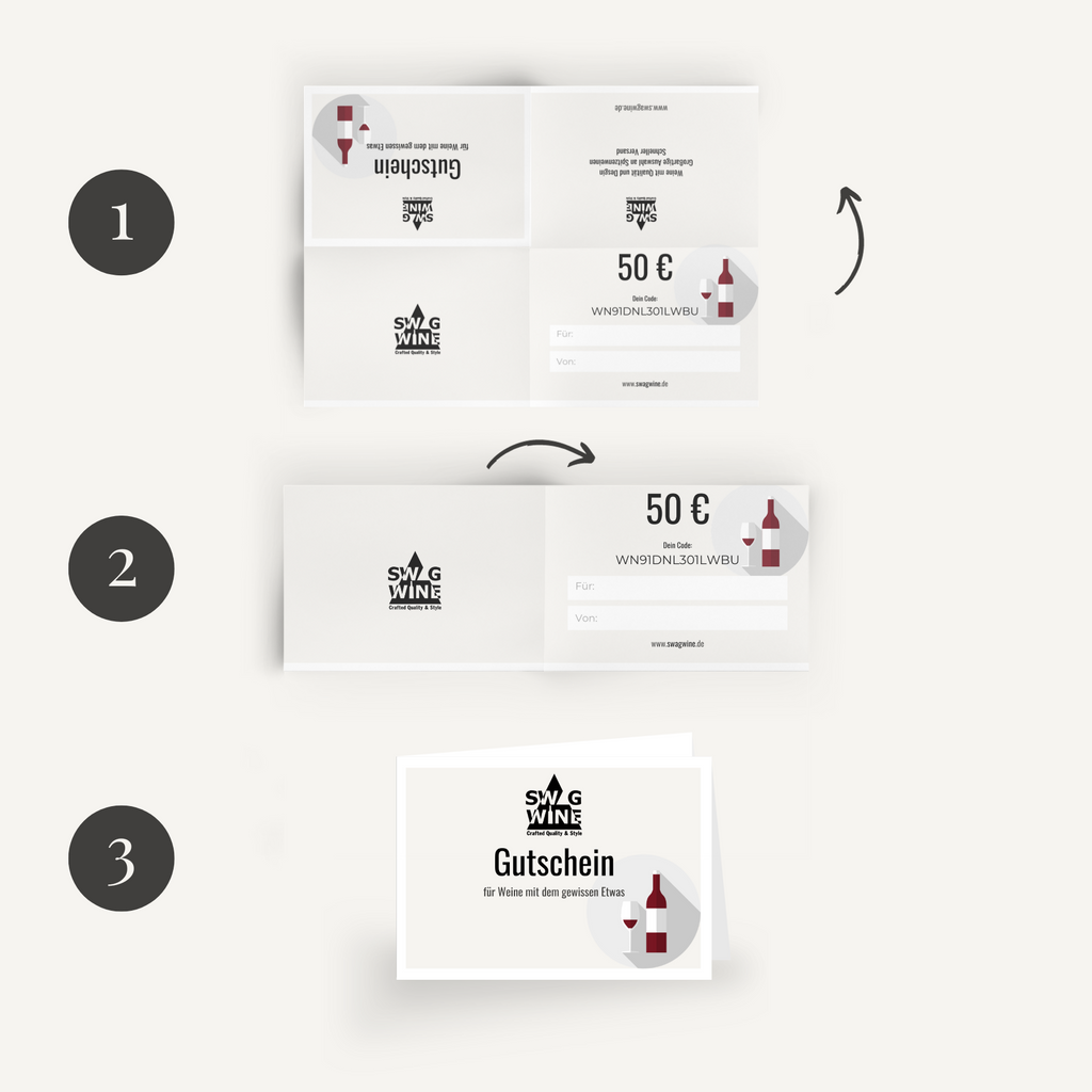 Faltanleitung fuer den Swagwine Geschenkgutschein den man direkt ausdrucken kann