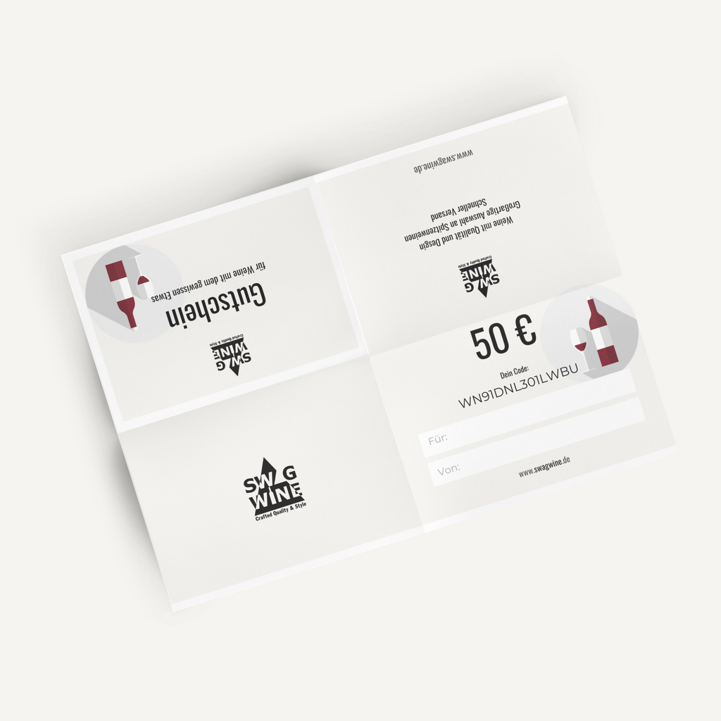 Gesamtansicht des Swagwine Geschenkgutscheins den man direkt ausdrucken kann