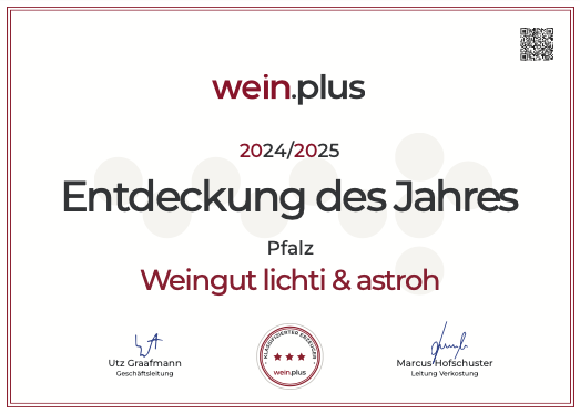 Weingut Lichti und Astroh wein.plus Entdeckung des Jahres Auszeichnung - beste Spätburgunder Deutschlands
