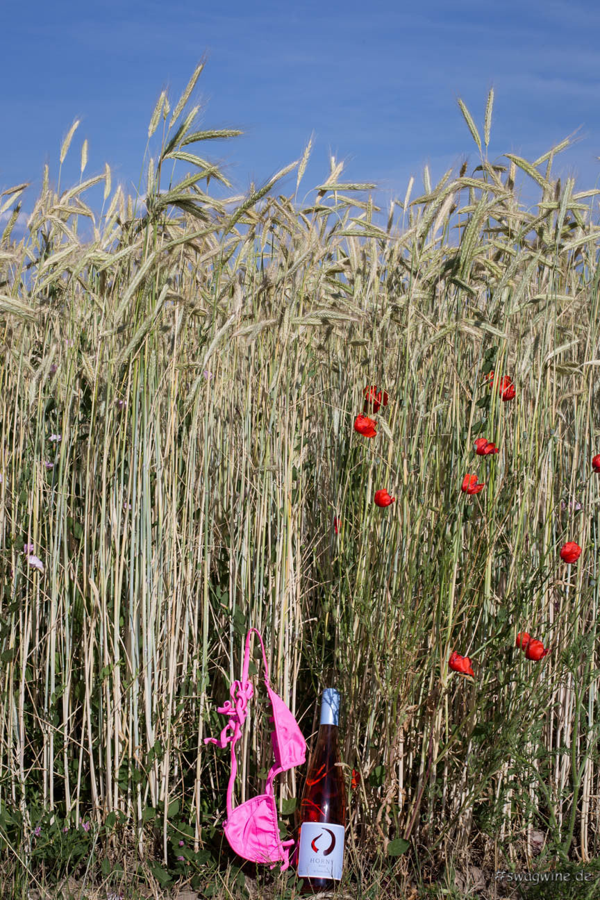 Horny Rosé mit pink Bikini im Kornfeld Thommy Hörner Rosé Pfalz
