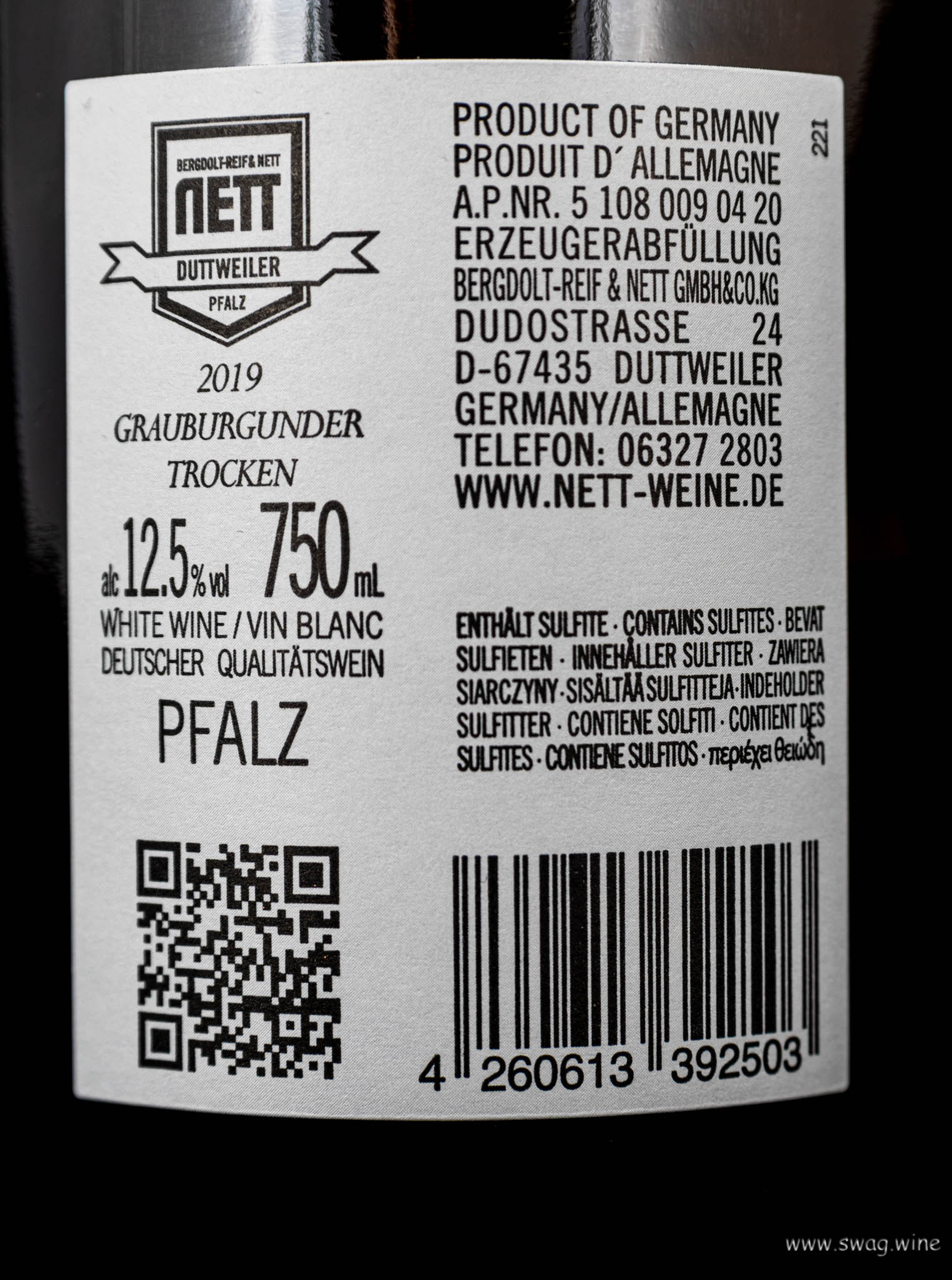 Bergdoldt-Reif & Nett Grauburgunder Tradition Pfalz Swagwine