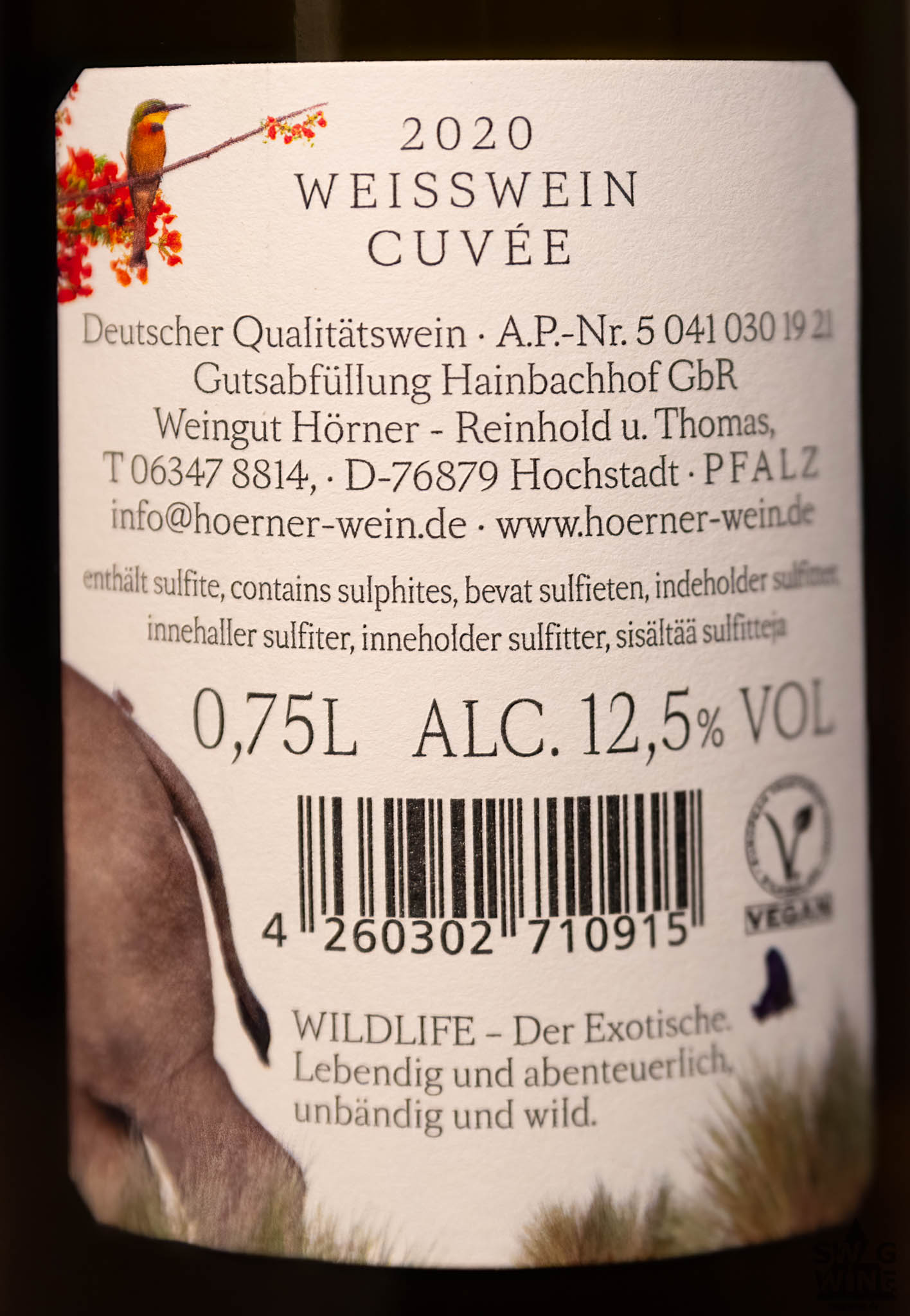 Wildlife Weißwein Cuvee easy drinking Nashorn Thomas Thommy Hörner Pfalz Swagwine