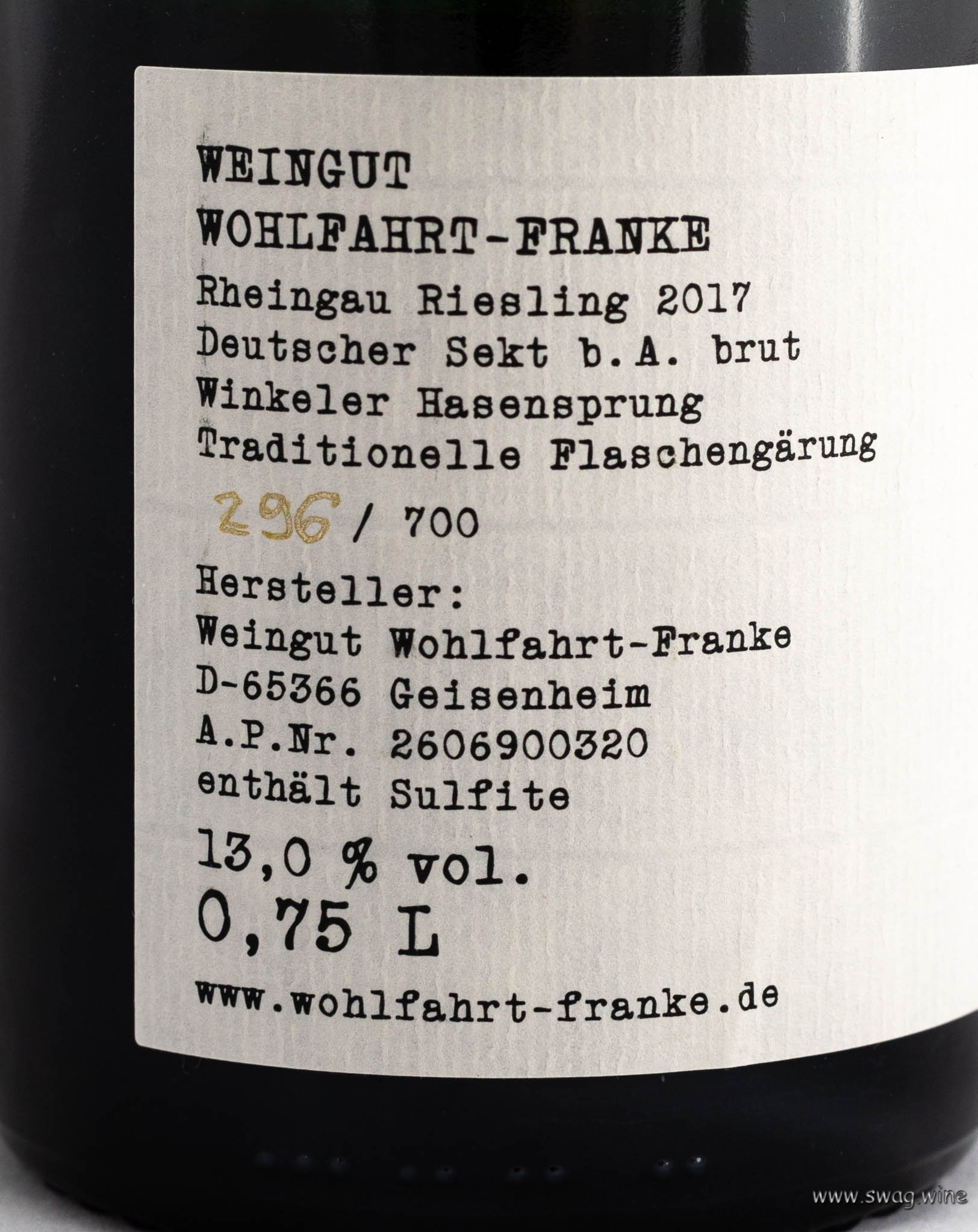 Monsieur Riesling Sekt Wohlfahrt-Franke Rheingau Skelett Swagwine