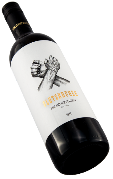 Blutsbruder rot Karl May Rotwein Cuvée Rheinhessen - für immer vereint mit dunklen Beeren und Piment
