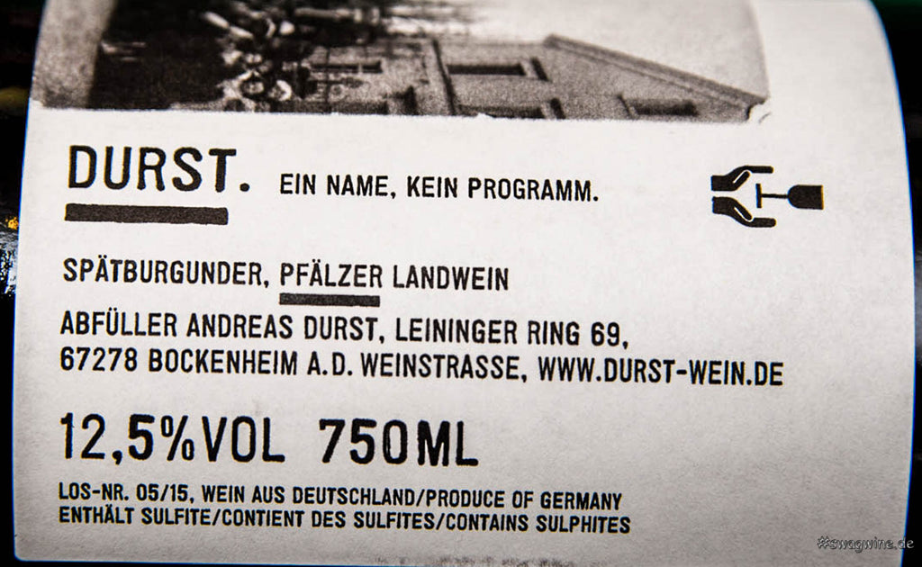 Dorf Spätburgunder - Pfälzer Landwein von Andreas Durst Rückenetikett