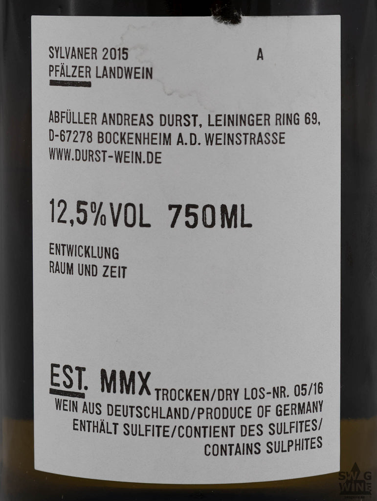 Rückenetikett von Sylvaner A 2015 Rarität von Andreas Durst Pfalz bei Swagwine
