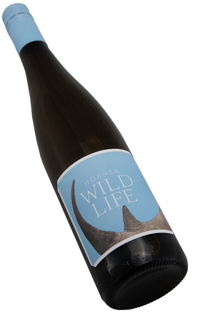 Wildlife Weißwein Cuvee von Weingut Hörner -Hainbachhof, Südpfalz in der 0,75 L Flasche bei Swagwine. Weinetikett mit Nashorn.